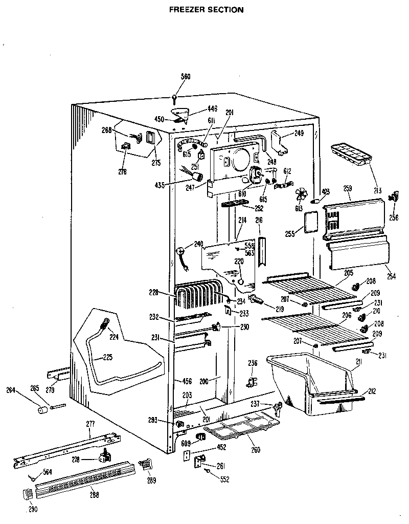 GE TFX20KKE freezer section diagram