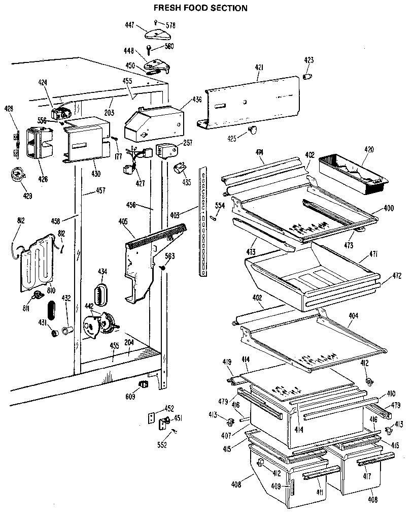 GE TFX22RKC fresh food section diagram