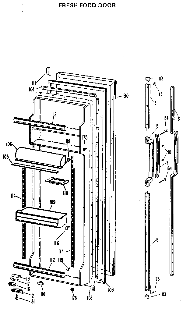 GE TFX24RKD fresh food door diagram