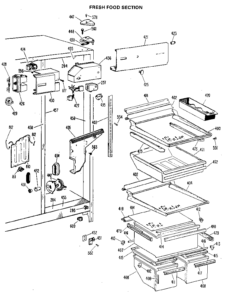 GE TFX24RKD fresh food section diagram