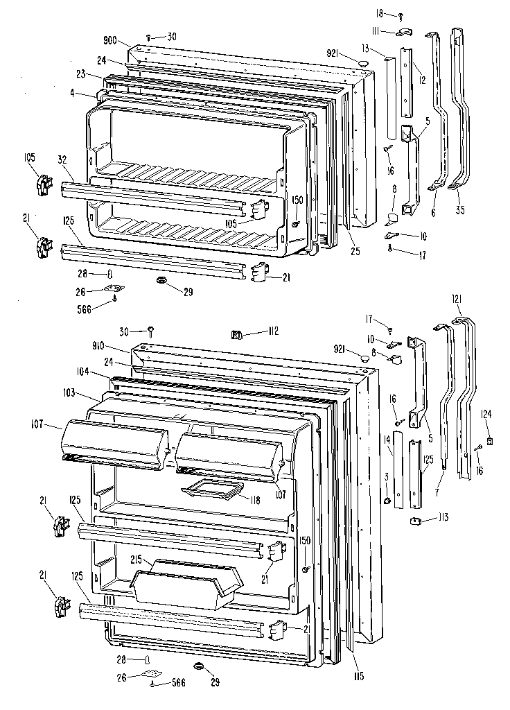 GE TBX21KKC doors diagram