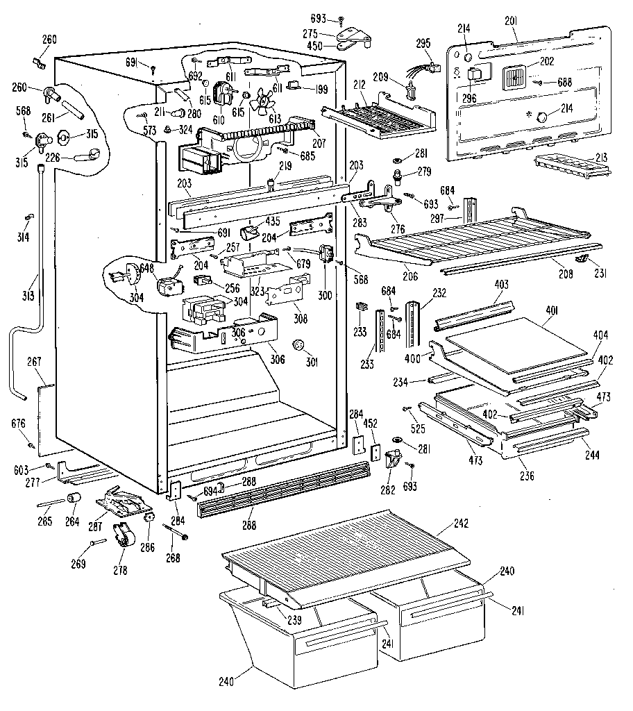 GE TBX21KKC cabinet diagram