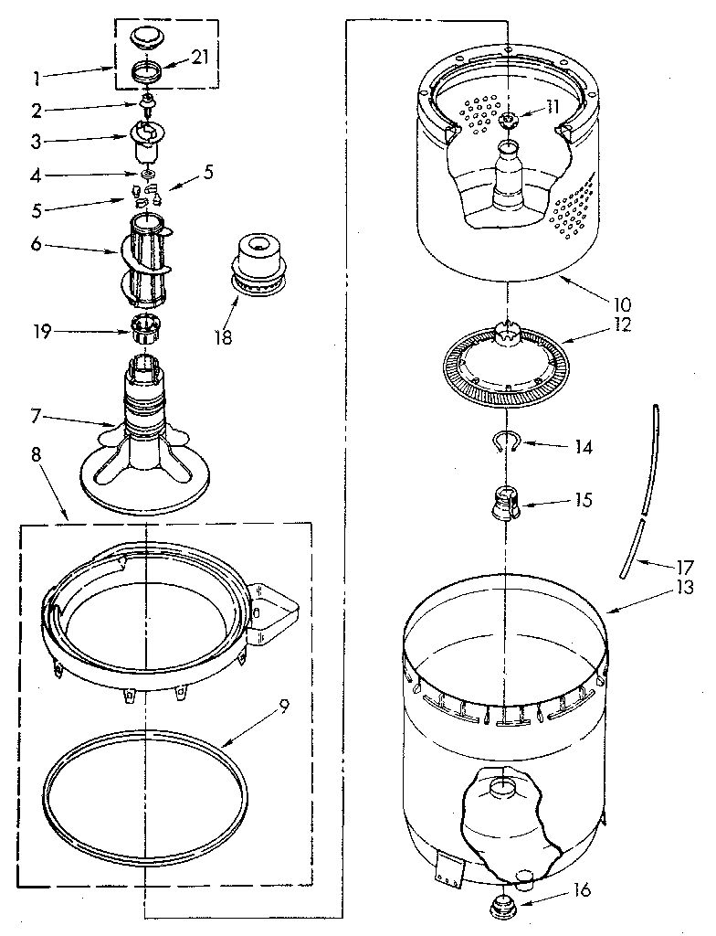 Kenmore 11082881110 agitator, basket and tub diagram