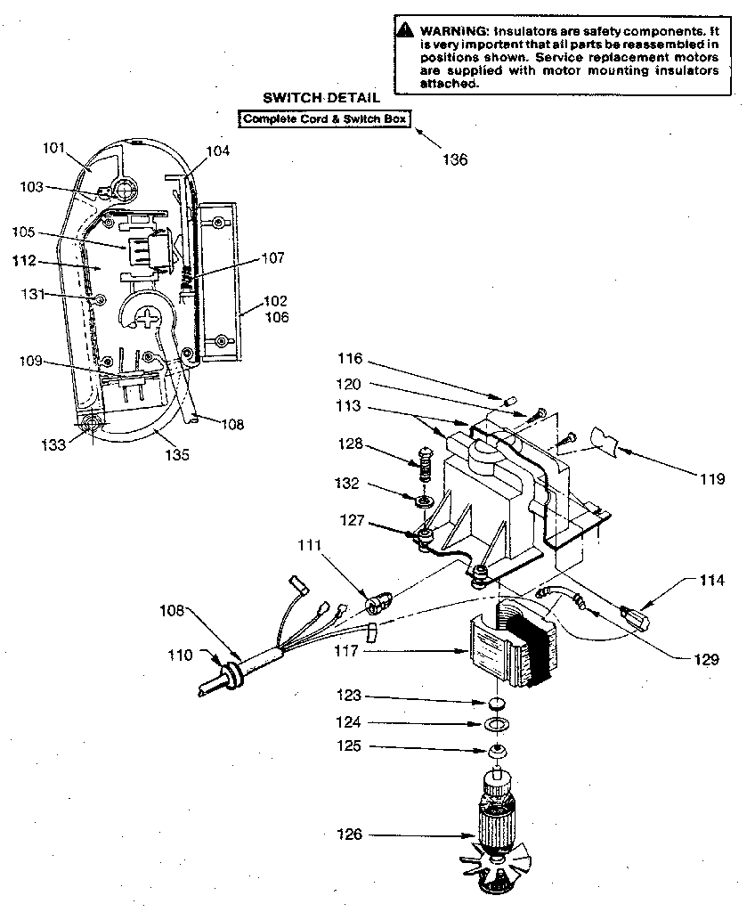 Craftsman 247370105 motor & switch assembly diagram