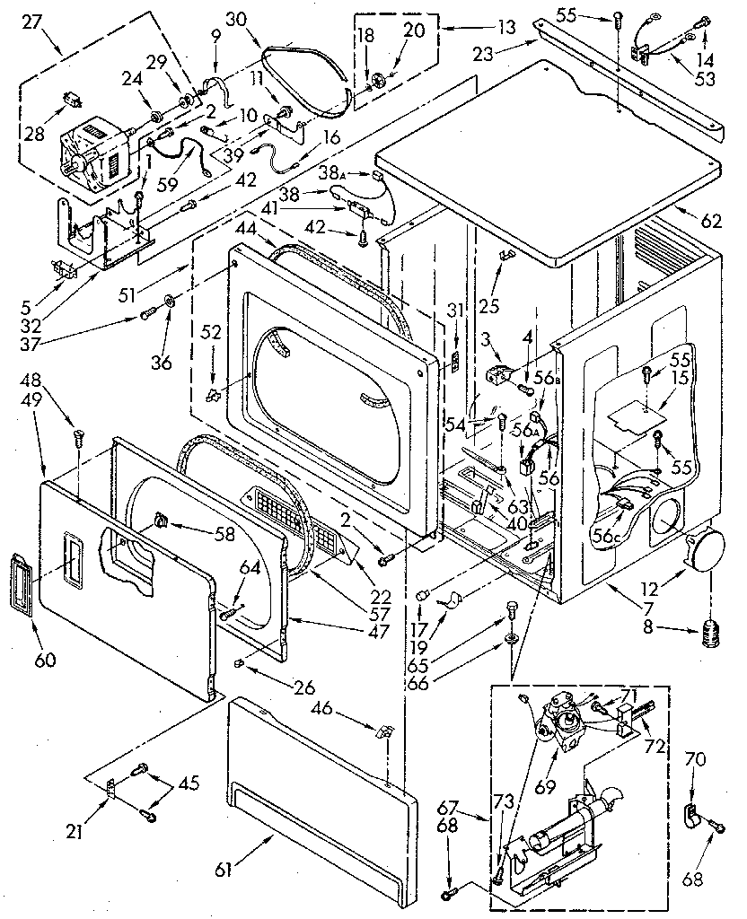 Kenmore 11087402100 upper cabinet and front panel diagram