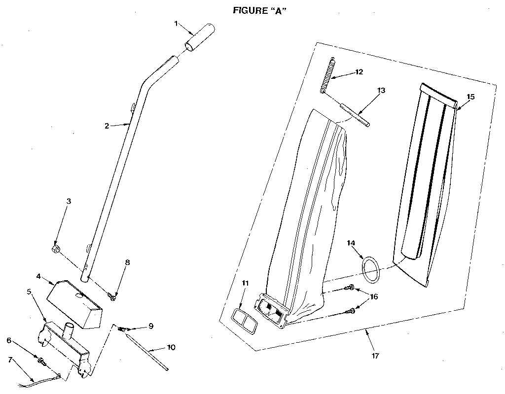 Kenmore 1753916380 handle and bag housing diagram