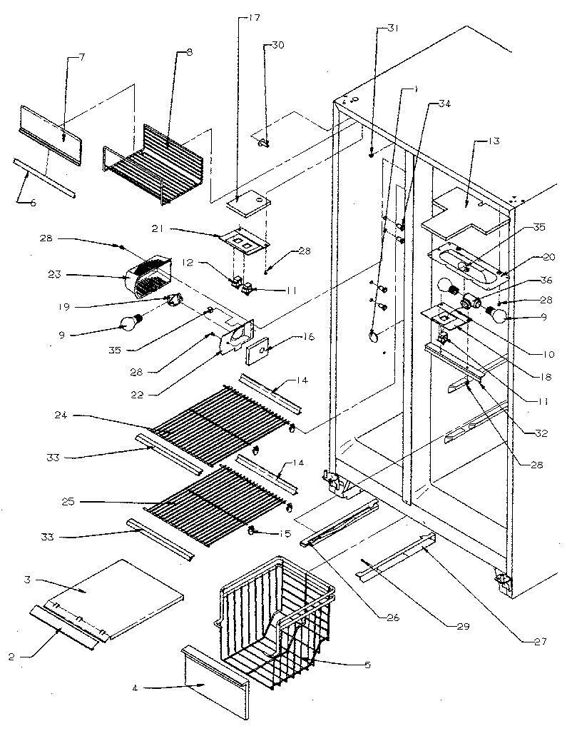 Kenmore 5969500910 freezer shelf and lighting diagram