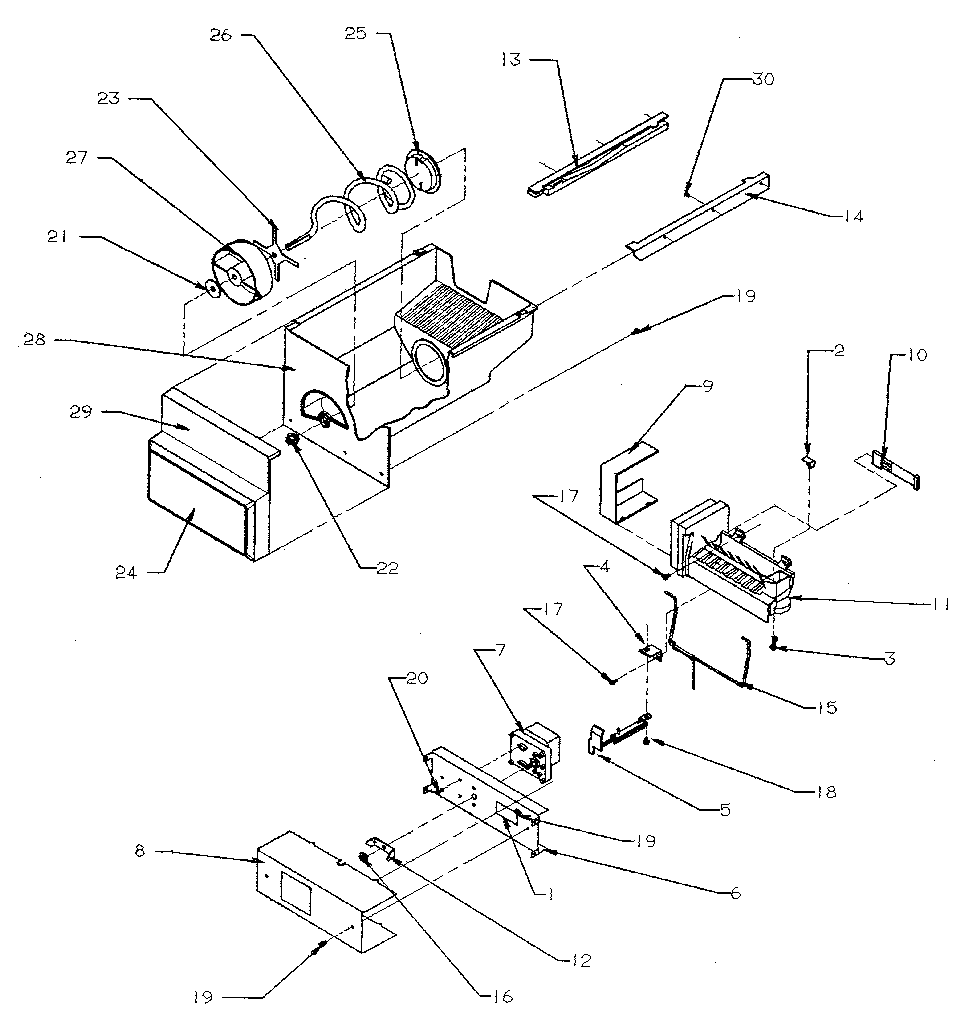 Kenmore 5969500910 ice bucket and ice maker diagram