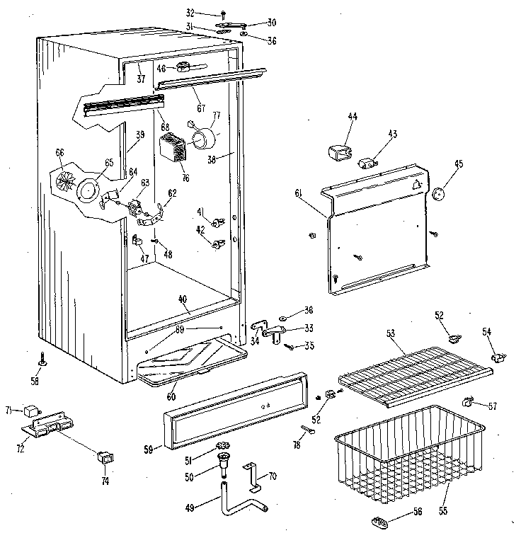 GE CAF16DLC cabinet parts diagram