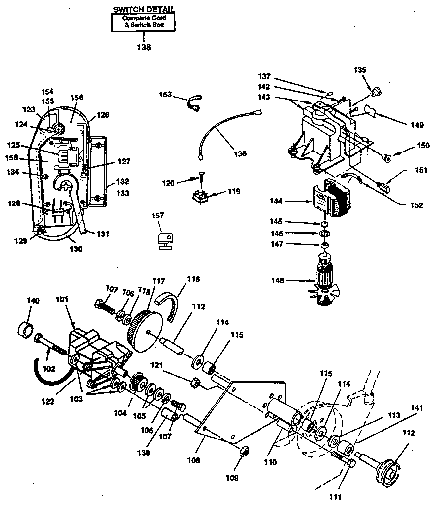 Craftsman 247882901 motor, drive & switch detail diagram