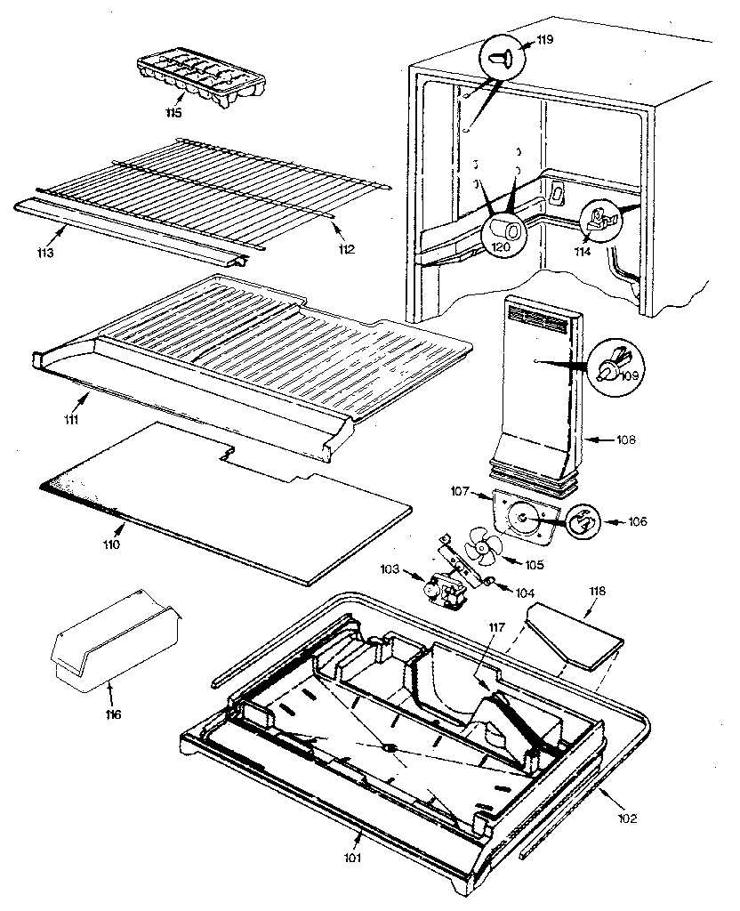 GE TBXS19BLC freezer compartment diagram