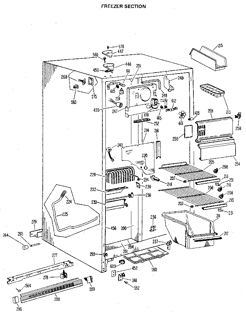 GE TFX24ZLG freezer section diagram