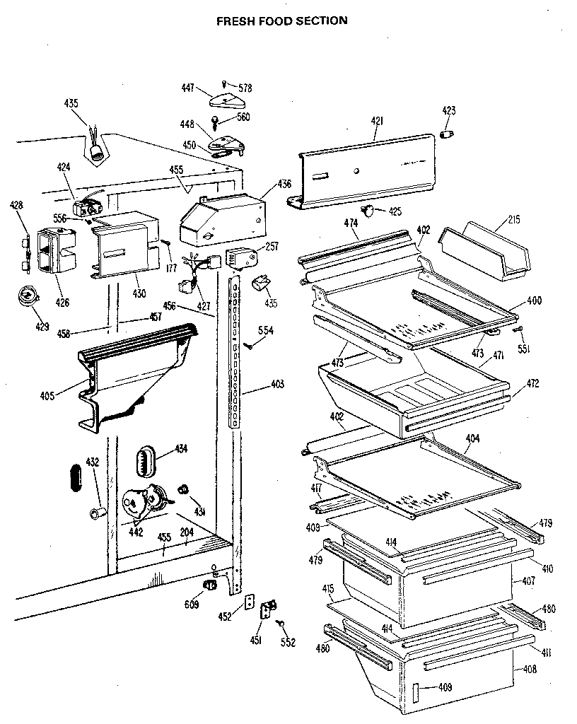 GE TFX24ZLG fresh food section diagram