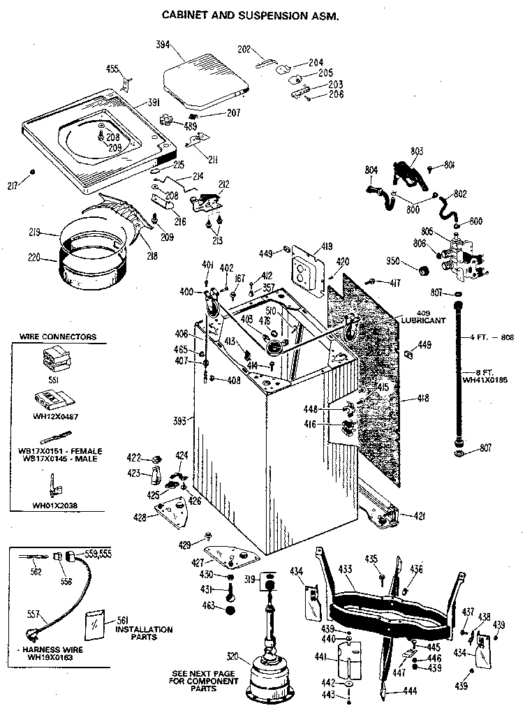 GE WW8318LAL cabinet and suspension assembly diagram