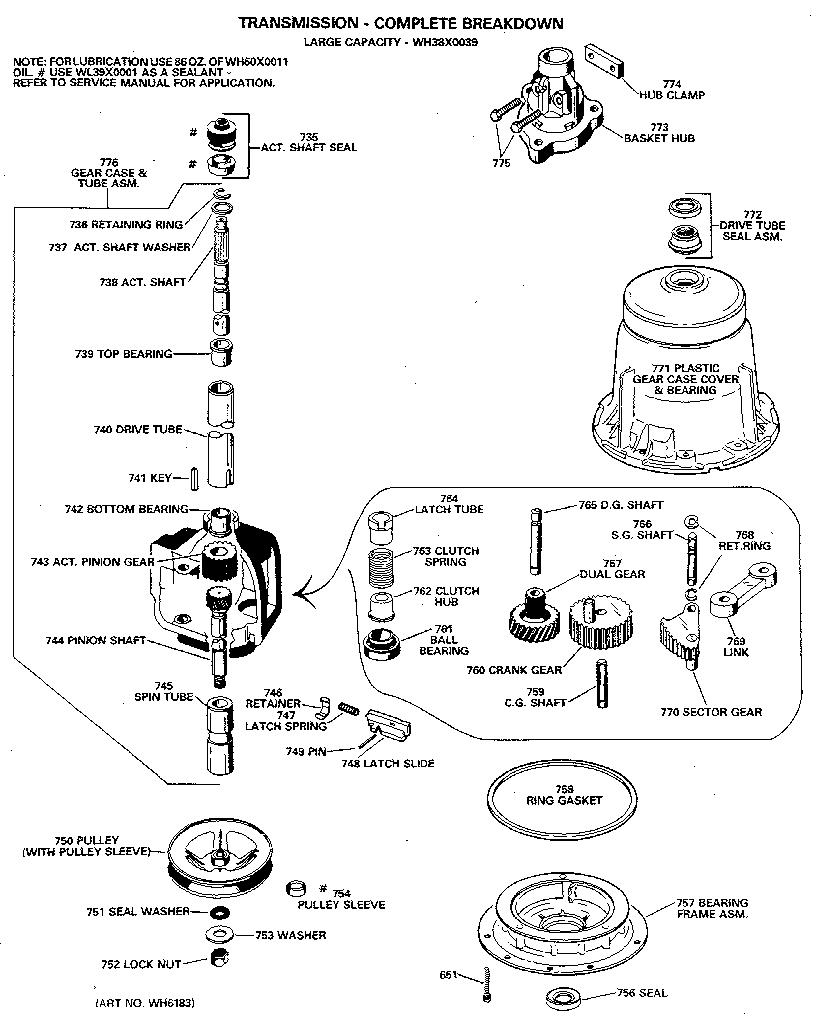 GE WW8318LAL transmission assembly diagram