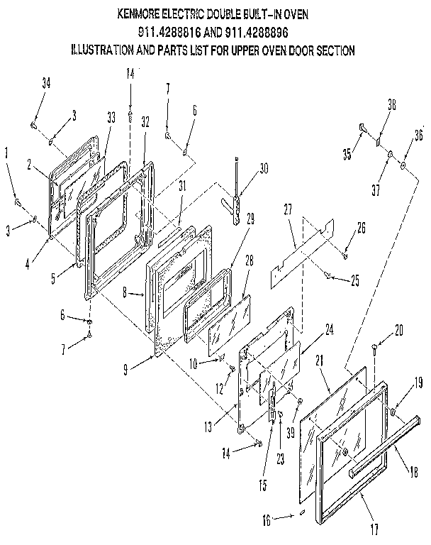 Kenmore 9114288816 upper oven door section diagram