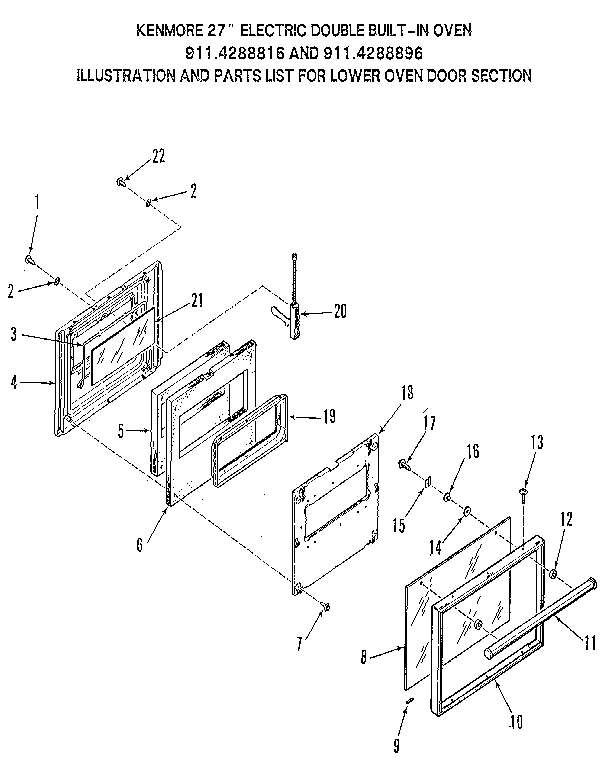 Kenmore 9114288816 lower oven door section diagram