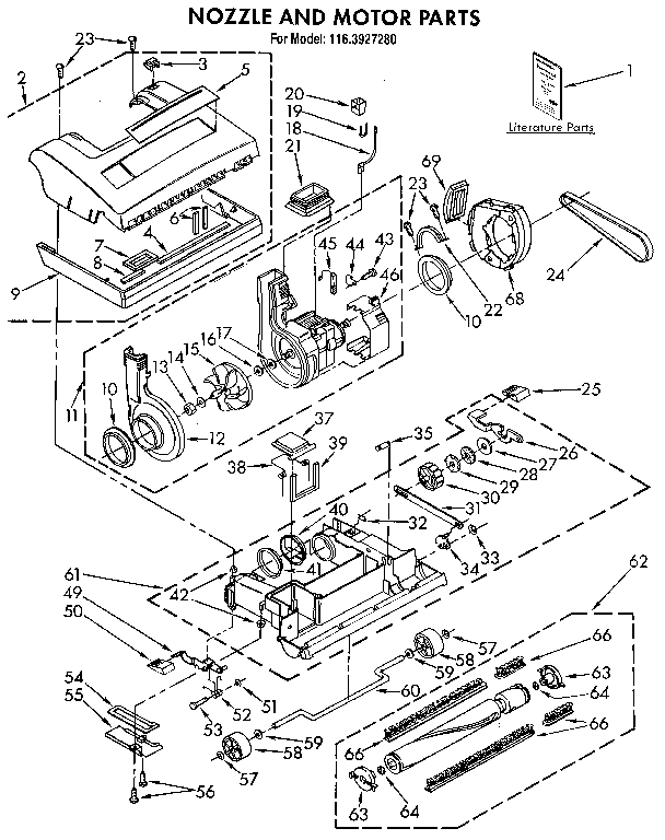 Kenmore 1163927280 nozzle and motor diagram