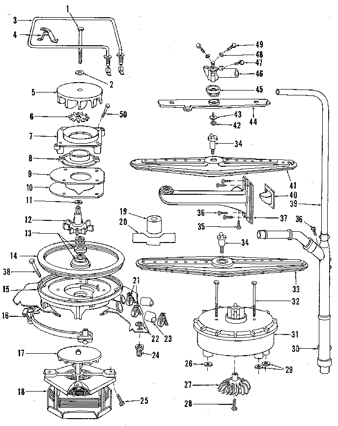 Kenmore 5871469581 motor, heater, and spray arm diagram
