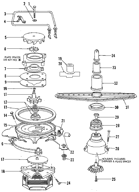 Kenmore 5871404081 motor, heater, and spray arm diagram