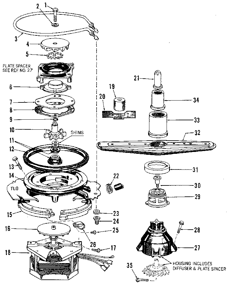 Kenmore 5871448581 motor, heater, and spray arm diagram