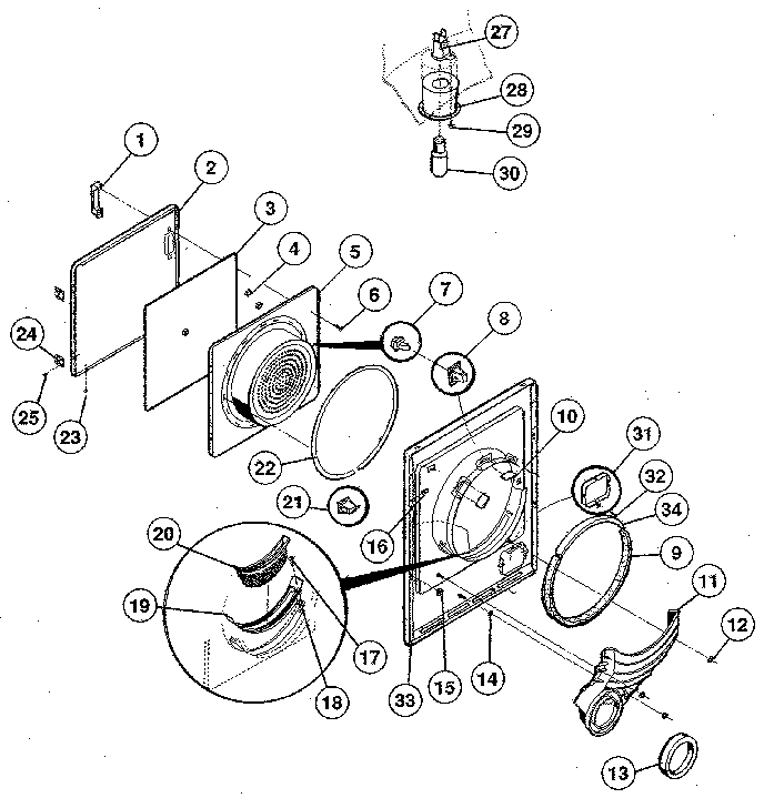 Kenmore 41788988100 door, front panel, lint filter diagram