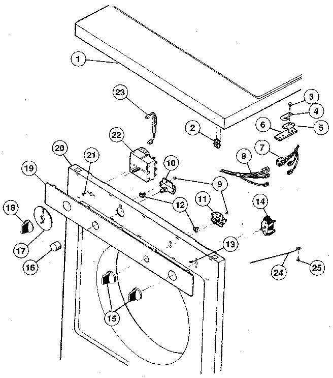 Kenmore 41788988100 console, controls, top panel diagram
