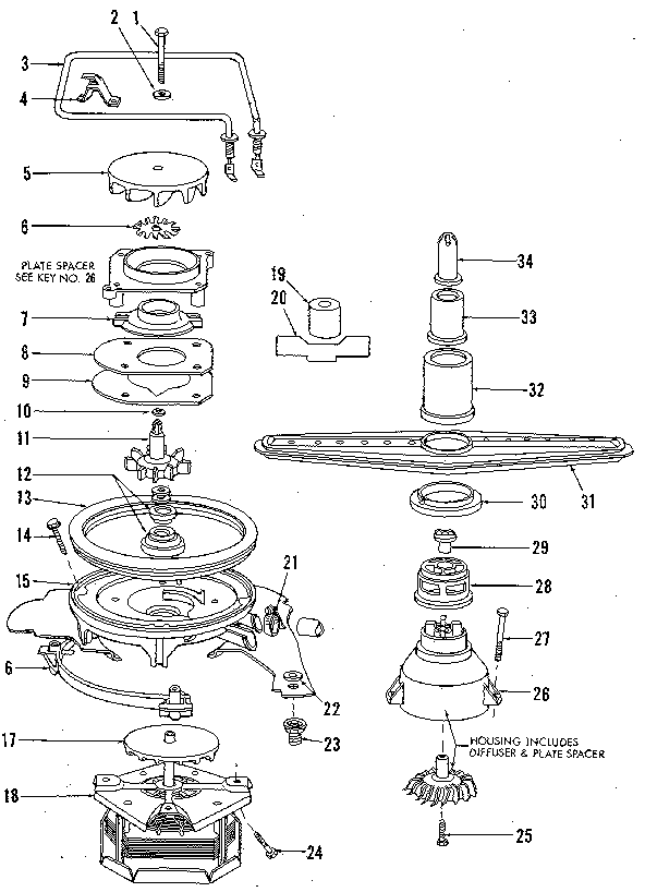 Kenmore 5871404082 motor, heater, and spray arm details diagram