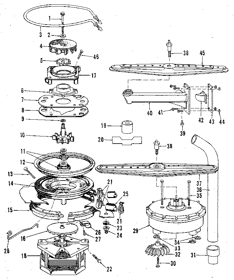 Kenmore 5871638581 motor, heater, and spray arm details diagram
