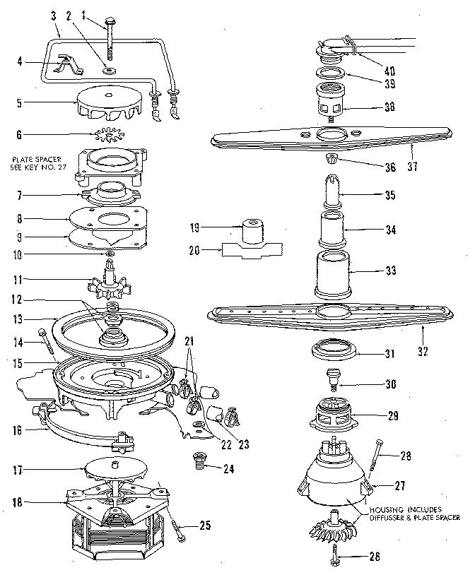 Kenmore 5871429582 motor, heater and spray arm details diagram