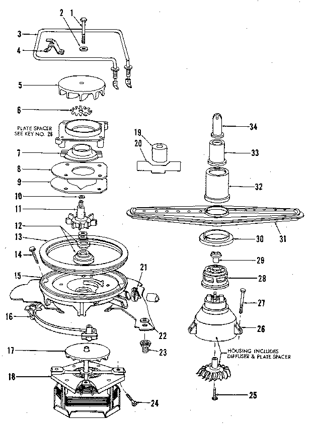 Kenmore 5871409582 motor, heater, and spray arm details diagram