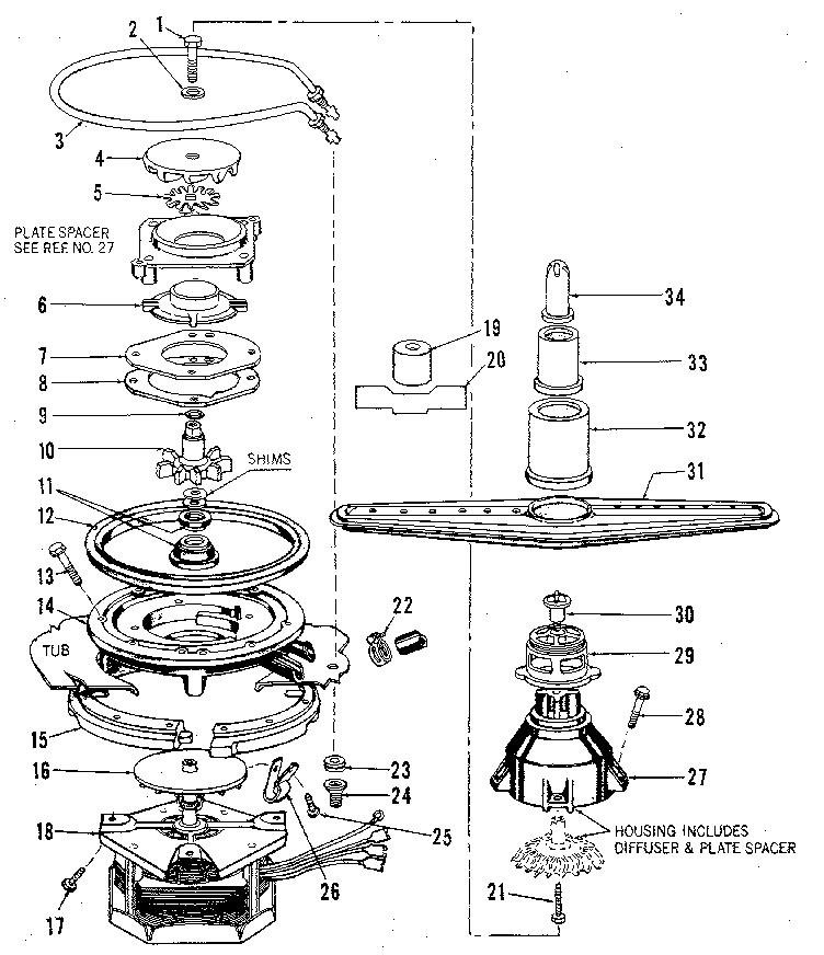 Kenmore 5871517586 motor, heater, and spray arm details diagram