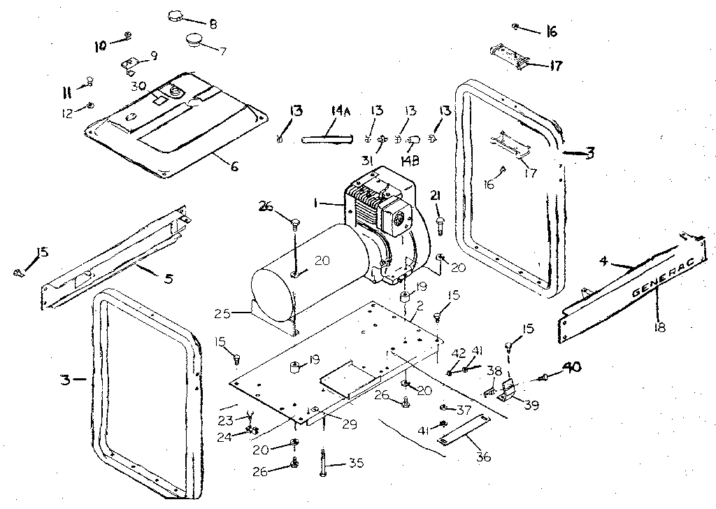 Generac 8866-0 mounting base and engine diagram