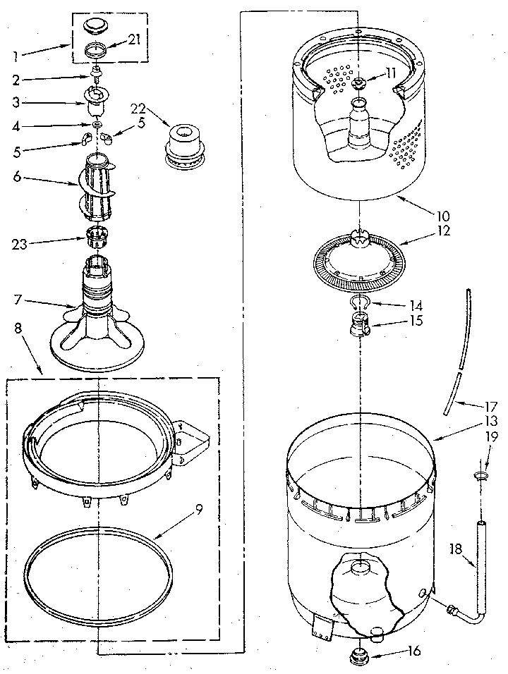 Kenmore 11082982320 agitator, basket and tub diagram