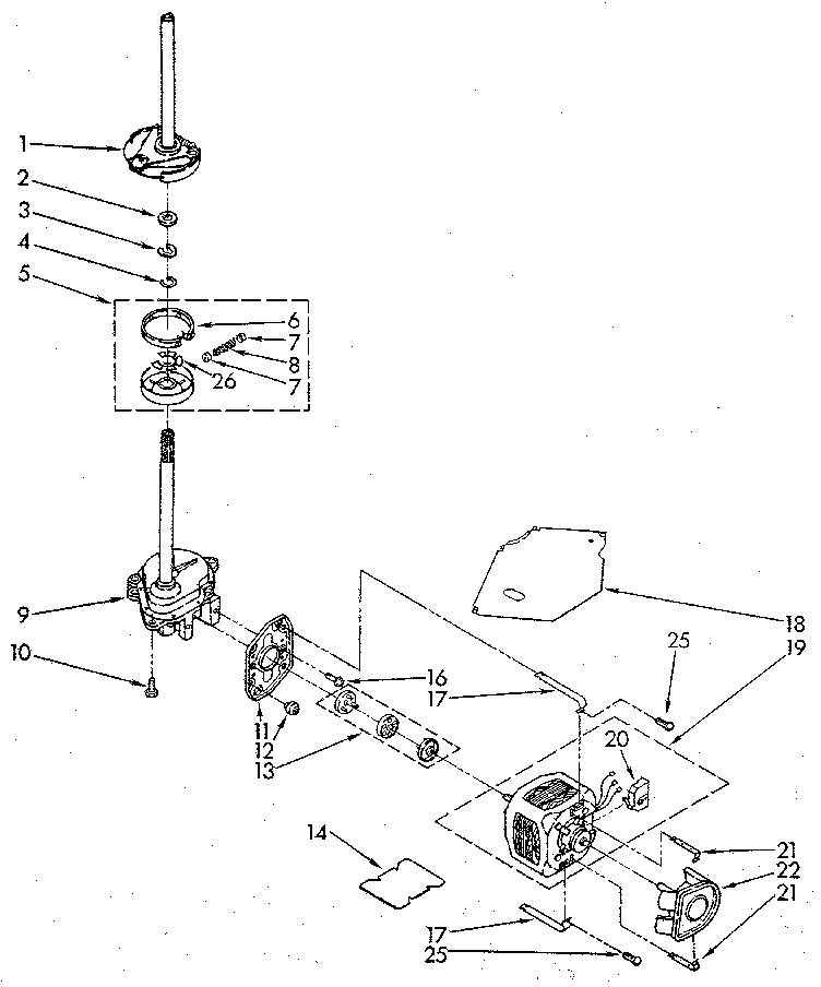 Kenmore 11082982320 brake, clutch, gearcase, motor and pump diagram