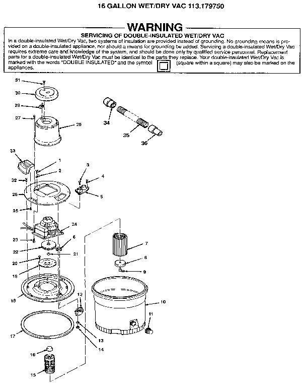 Craftsman 113179750 16 gallon wet/dry vac 113.179750 diagram