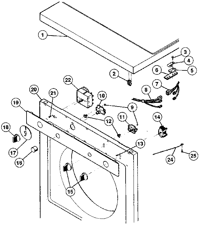 Kenmore 41798989800 console, controls, top panel diagram