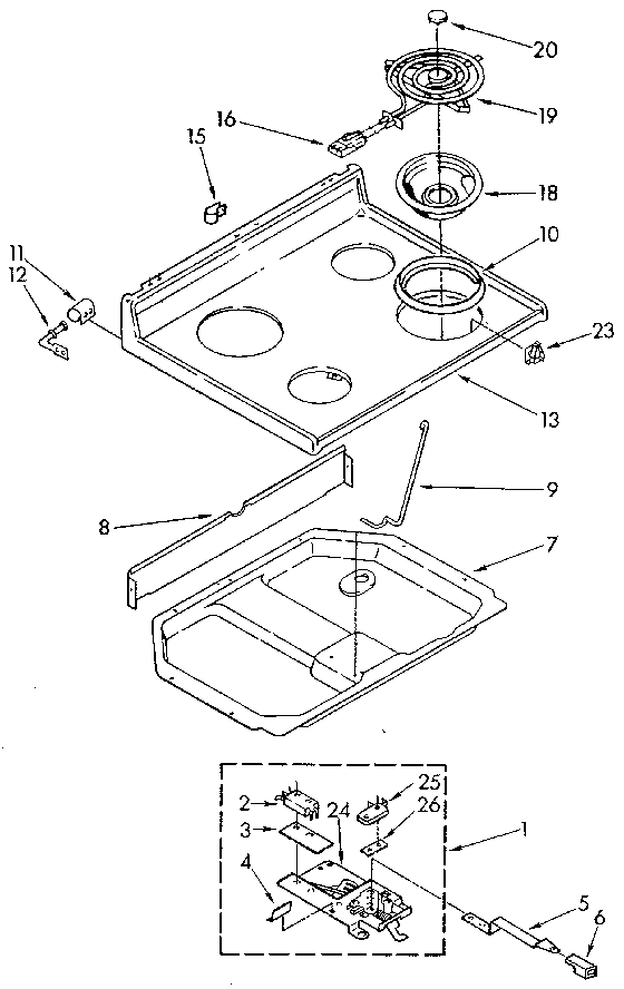 Whirlpool RF365BXWW0 cooktop diagram