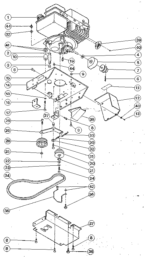 Troybilt TRAILBLAZER Y0000100 AND UP cutter bar drive mechanism, engine oil drain tube diagram