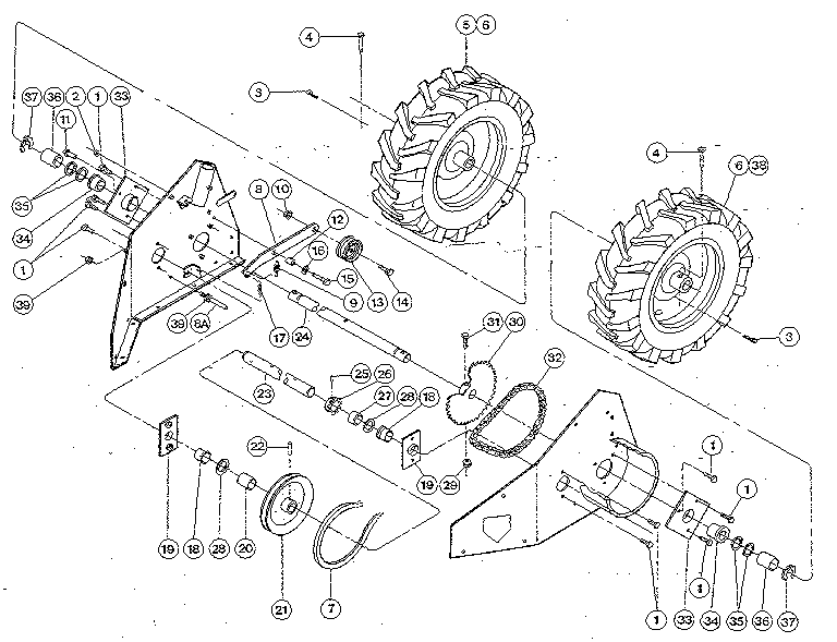 Troybilt TRAILBLAZER Y0000100 AND UP wheel drive mechanism/wheels diagram