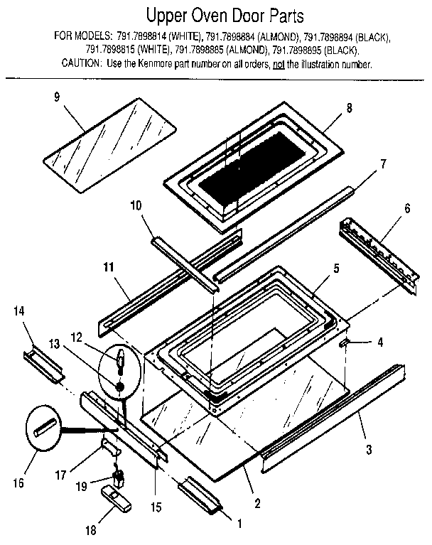 Kenmore 7917898815 upper oven door diagram