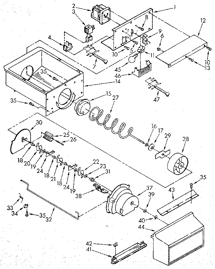 Kenmore 1069505712 motor and ice container diagram