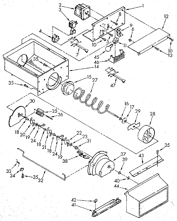 Kenmore 1069507612 motor and ice container diagram