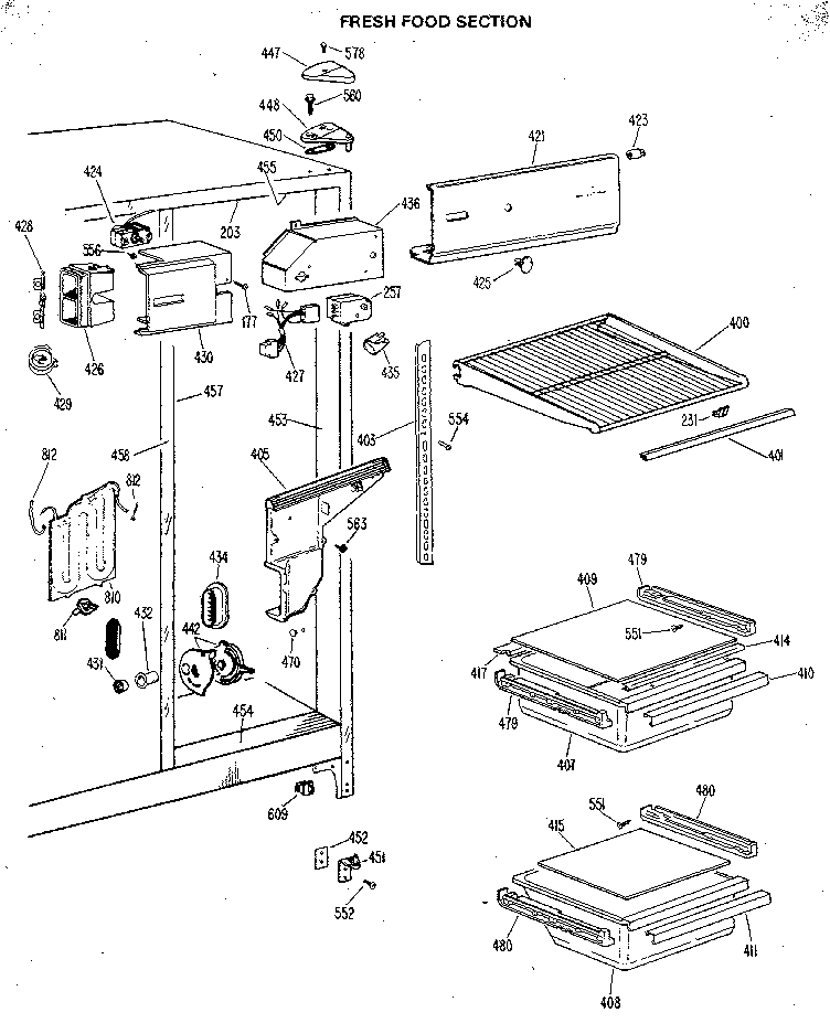 GE TFX22PLB fresh food section diagram