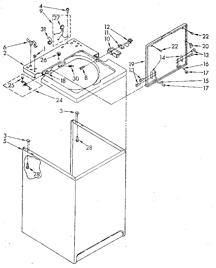 Whirlpool LA5300XSG1 top and cabinet diagram