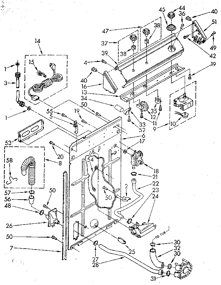 Whirlpool LA5300XSG1 controls and rear panel diagram