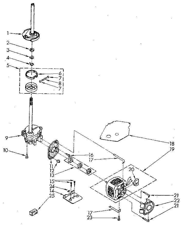 Whirlpool LA5300XSG1 brake, clutch, gearcase, motor and pump diagram