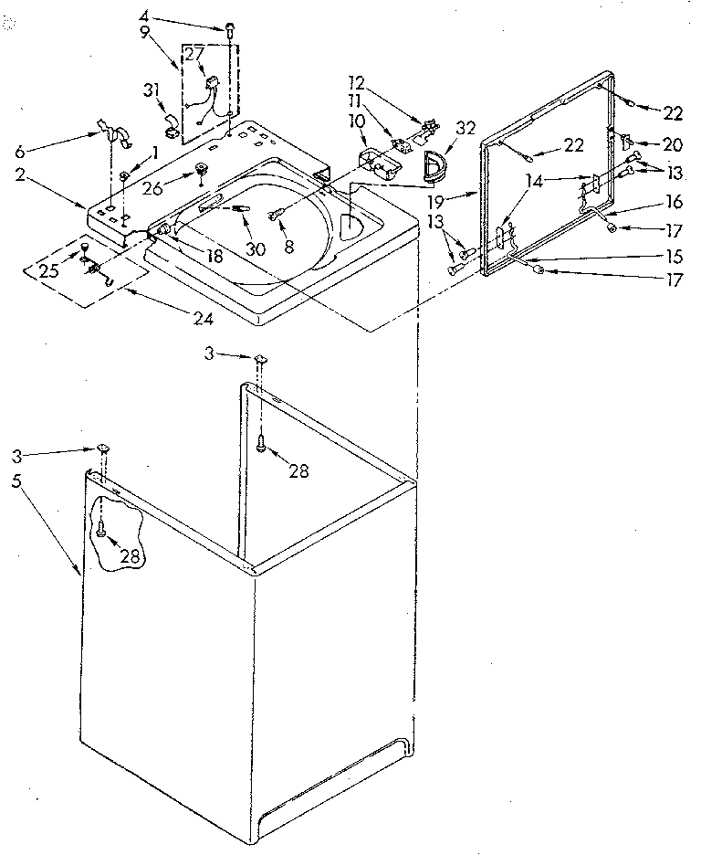 Whirlpool LA9500XTN0 top and cabinet diagram