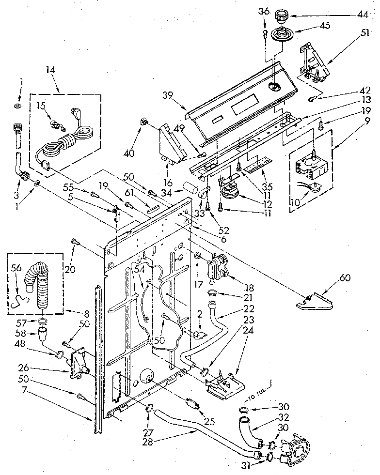 Whirlpool LA9500XTN0 controls and rear panel diagram