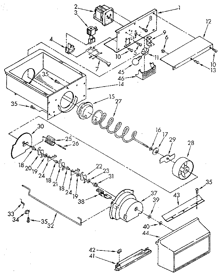 Whirlpool ED25DQXVN05 motor and ice container diagram
